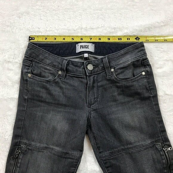 Paige Demi Skinny Moto Womens Jeans Size 24 Gray Zip Ankles Pockets - Picture 5 of 7